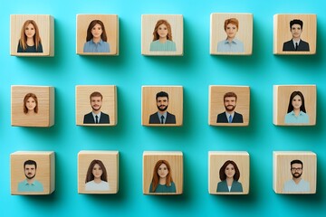 Multiethnic Young Adult Candidates Top View, Blue Background, Clean Design