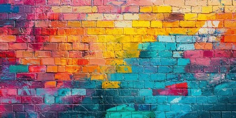 A vibrant graffiti mural on a brick wall in an urban neighborhood.