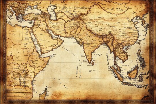 Antique World Map Showing Asia and Surrounding Regions