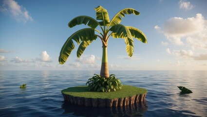 Banana tree growth in tropical island waters nature photography serene landscape aerial view of coastal beauty