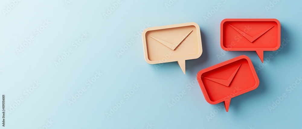 Poster email service. colorful speech bubble icons with envelope symbols on a blue background, representing