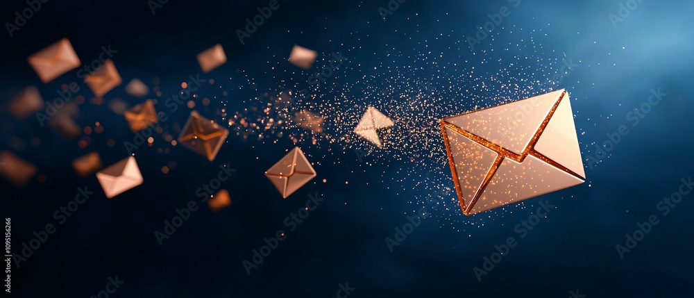 Poster email service. a dynamic depiction of floating envelopes, representing digital communication and mes