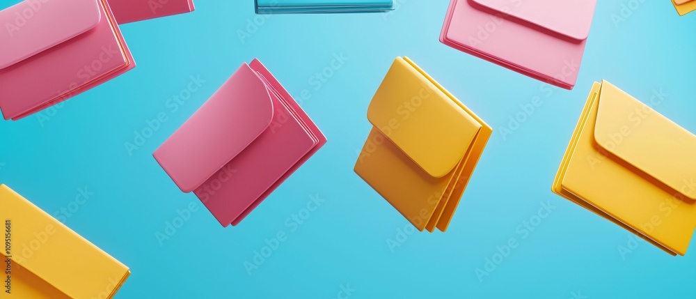 Aufkleber email service. a vibrant arrangement of colorful envelopes floating against a blue background, creat