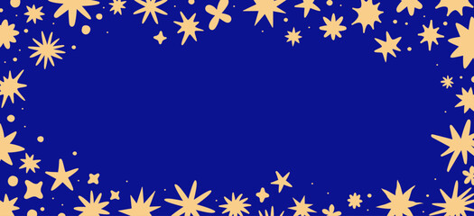 Vector horizontal banner with stars and diamond, magic night sky background with copy space for text