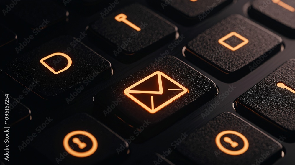 Poster email service. a close-up view of a keyboard with an illuminated envelope icon, symbolizing email or