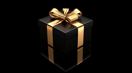 Obraz premium Elegant Black Gift Box with Golden Ribbon and Bow, Perfect for Celebrations, Birthdays, Anniversaries, Events and Special Occasions in a Luxurious Style