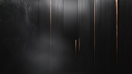 Modern Elegant Dark Wood Cabinet with Sleek Copper Handles in Contemporary Interior Design Setting Ideal for Minimalist Home Decor Inspiration