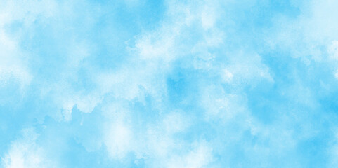 Creative vintage light sky blue background with various clouds and fogg, Watercolor stain with clouds, gradient light sky blue shades grunge cloudy watercolor background on white paper texture,