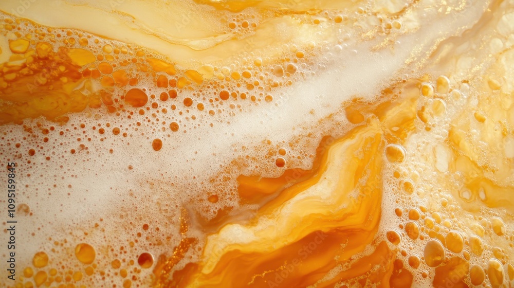 Poster abstract orange texture with bubbles and swirls, natural patterns in foam, vivid colors creating eye