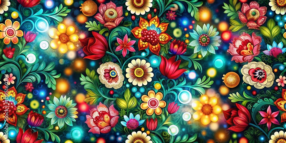 Aufkleber vintage floral pattern design for textile and fabric wrapping paper with abstract elements in naive 