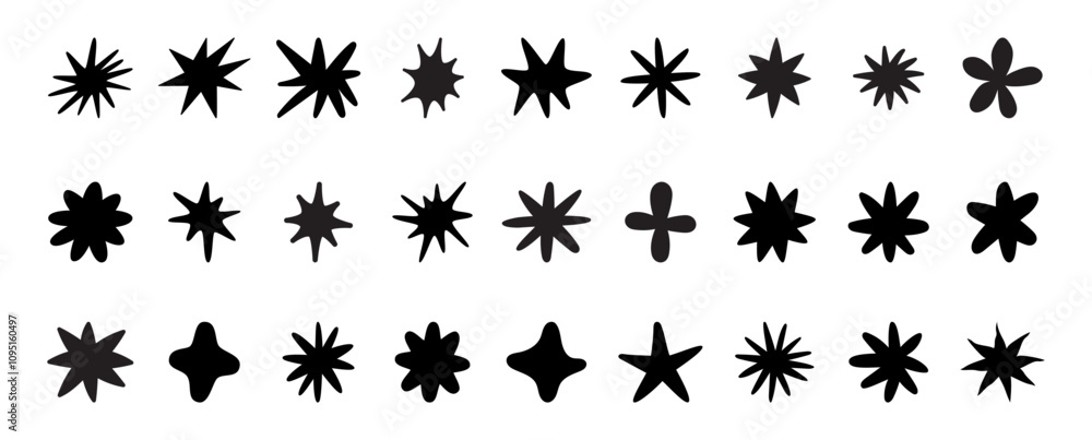 Poster vector set of stickers, scribbles and doodles in simple linear hand drawn style with copy space, sta
