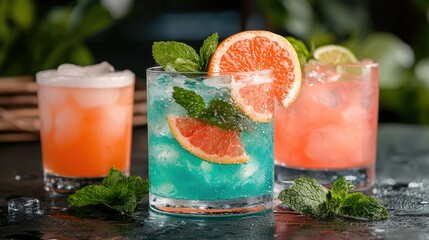 Refreshing Summer Cocktails Blue Orange Drinks Ice Mint Citrus