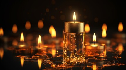 Digital market growth visualization with glowing candlestick and chart on a dark tech background