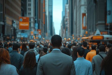 Obraz premium NYC Rush Hour Anonymous Man in Suit, Blurred Pedestrians