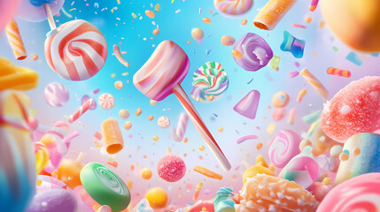 Colorful candy explosion for world diabetes day awareness and education. Pastel Candy World. Illustration