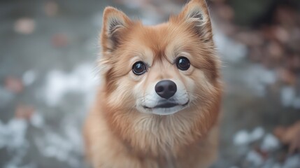 Obraz premium Adorable Fluffy Dog Puppy Portrait Pet Photography Winter Background