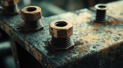 Close-up of Rusty Metal Bolts and Nuts