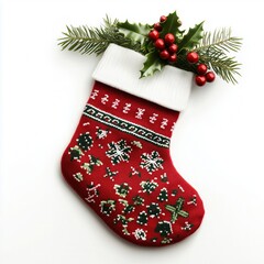 Christmas stocking on white background - Generative AI