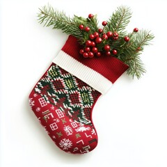 Christmas stocking on white background - Generative AI	
