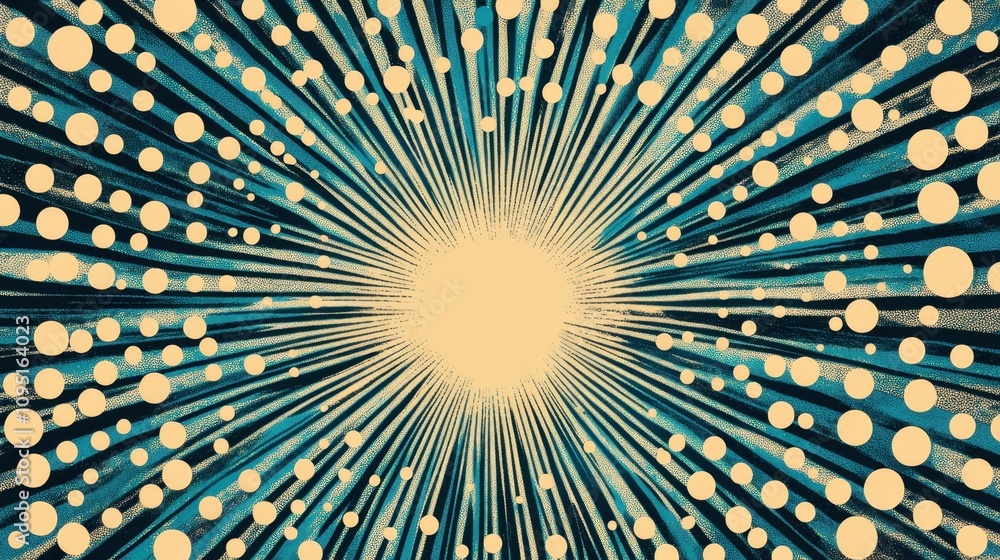 Aufkleber abstract illustration featuring dynamic rays and circles radiating from a central point, creating a 