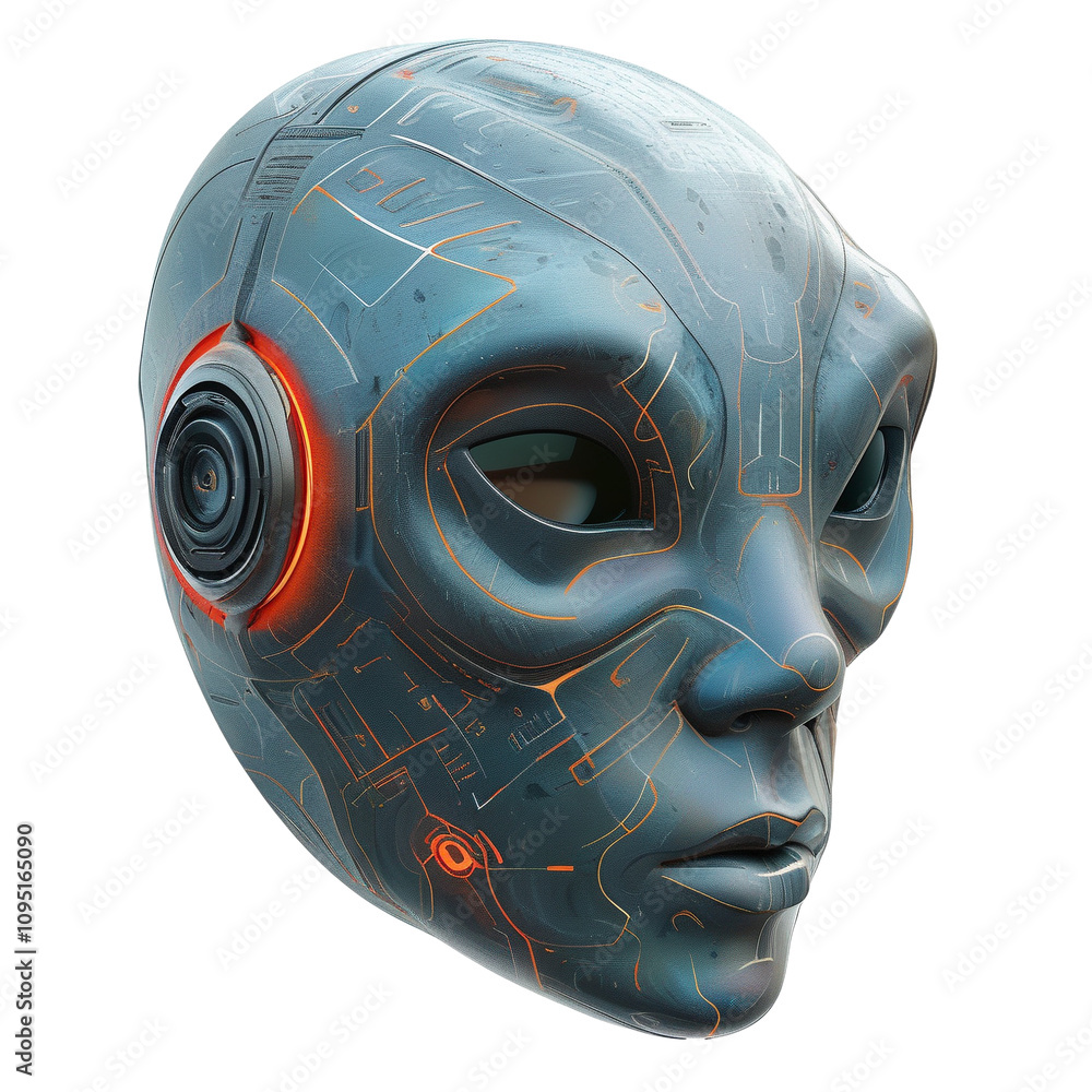 Poster futuristic alien mask with intricate design and glowing accents in a sci-fi setting