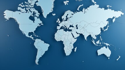 Fototapeta premium Stylized 3d world map design on serene blue gradient background for a modern aesthetic