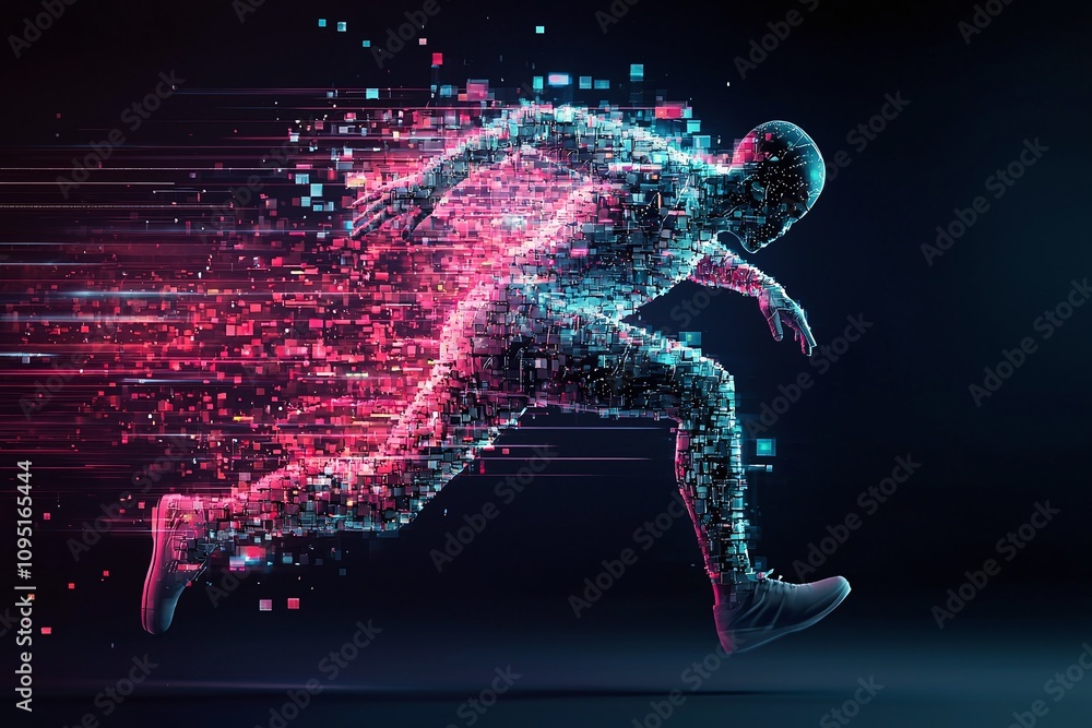 Aufkleber biometric sensor patch and digital motion graphics for energetic and dynamic athletic performance.