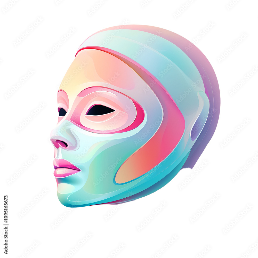 Poster colorful abstract representation of a futuristic face with smooth features and curves