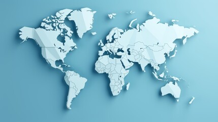 Obraz premium Minimalist 3d world map design on soft blue gradient background with simplified earth representation