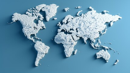 Minimalist 3d world map design on a soft blue gradient background for modern aesthetic appeal