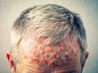 Vintage Style Photography of Eczema on Scalp Showcasing Dryness, Redness, and Flaking Skin with Soft Focus and Muted Tones for Educational and Informational Purposes