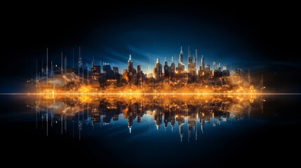 Fototapeta premium Futuristic urban concept abstract glowing particles creating cityscape designs on dark blue canvas