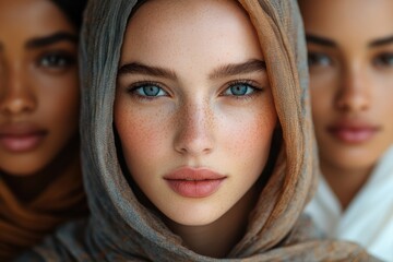 Fototapeta premium Diverse group isolated on a white background, emphasizing unity and focus,