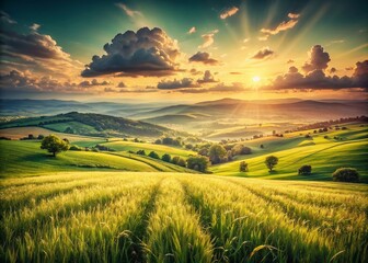 Obraz premium Vintage Style Photography of Serene Grass Fields in Soft Light, Capturing the Essence of Nature's Beauty and Tranquility in a Rustic Landscape Setting