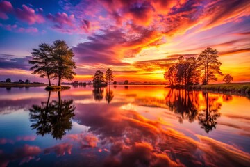 Vintage Style Sunset Photography Capturing Serene Moments with Warm Hues and Silhouetted Landscapes Enhancing Nostalgic Feelings of Dusk and Nature's Beauty