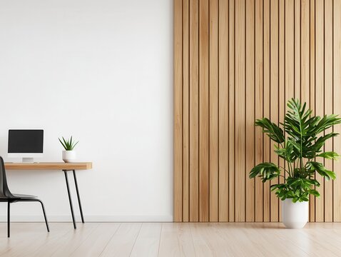 Hybrid workspace with shared and private areas, acoustically optimized for focus and collaboration, modern office interior design, balance