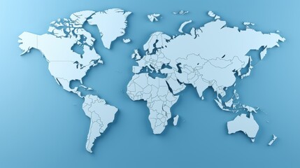 Fototapeta premium Minimalistic 3d world map design on soft blue gradient background for elegant presentation