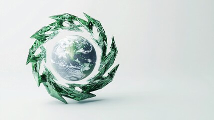 Global Connection: Metallic Green Arrows Encircling Earth 3D Concept