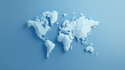 Minimalist 3d world map design on soft blue gradient background   simplified earth representation