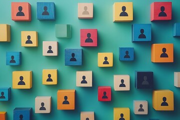 Overhead View Colorful Cubes Representing Workforce Diversity