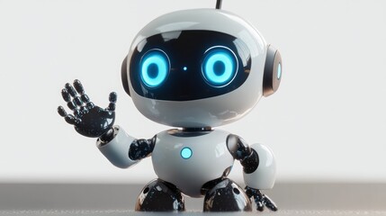 Cute white robot waving hello.