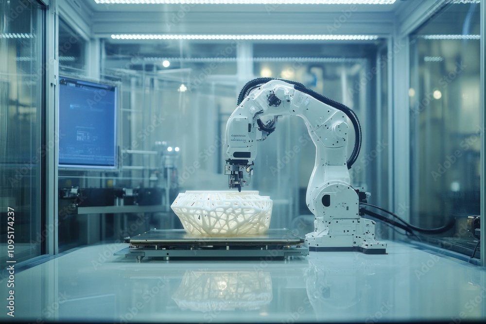 Aufkleber robotic arm 3d printing complex lattice structure in a cleanroom.