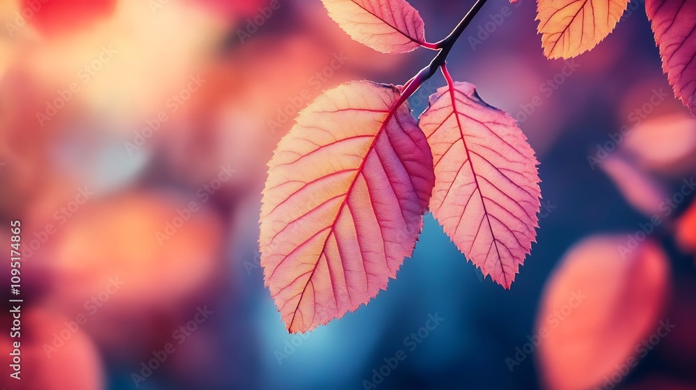 Poster vibrant autumnal leaves in macro closeup showcasing the intricate textures patterns and rich colors 