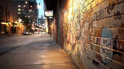 Glowing street art in a dimly lit urban environment, vibrant and rebellious, street glowtime, artistic and bold