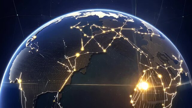 Abstract planet with network of glowing lines, symbolizing interconnected global economy