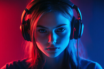 Esports athlete with gaming headset.