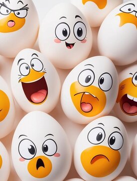 Naklejki illustration cartoon funny eggs with cute faces