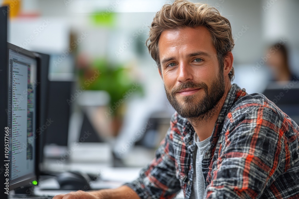 Poster Software engineer coding, focusing on digital tools and applications,