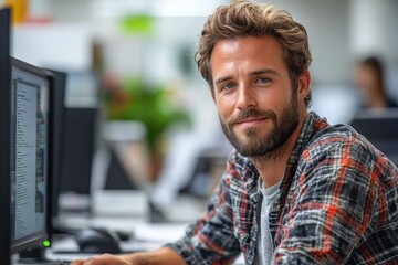 Software engineer coding, focusing on digital tools and applications,