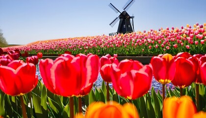 A Windmill in a field of Tulips